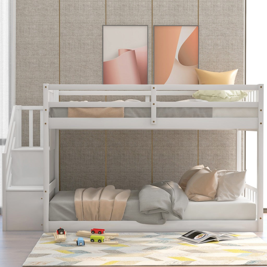 White Twin Over Twin Staircase Bunk Bed