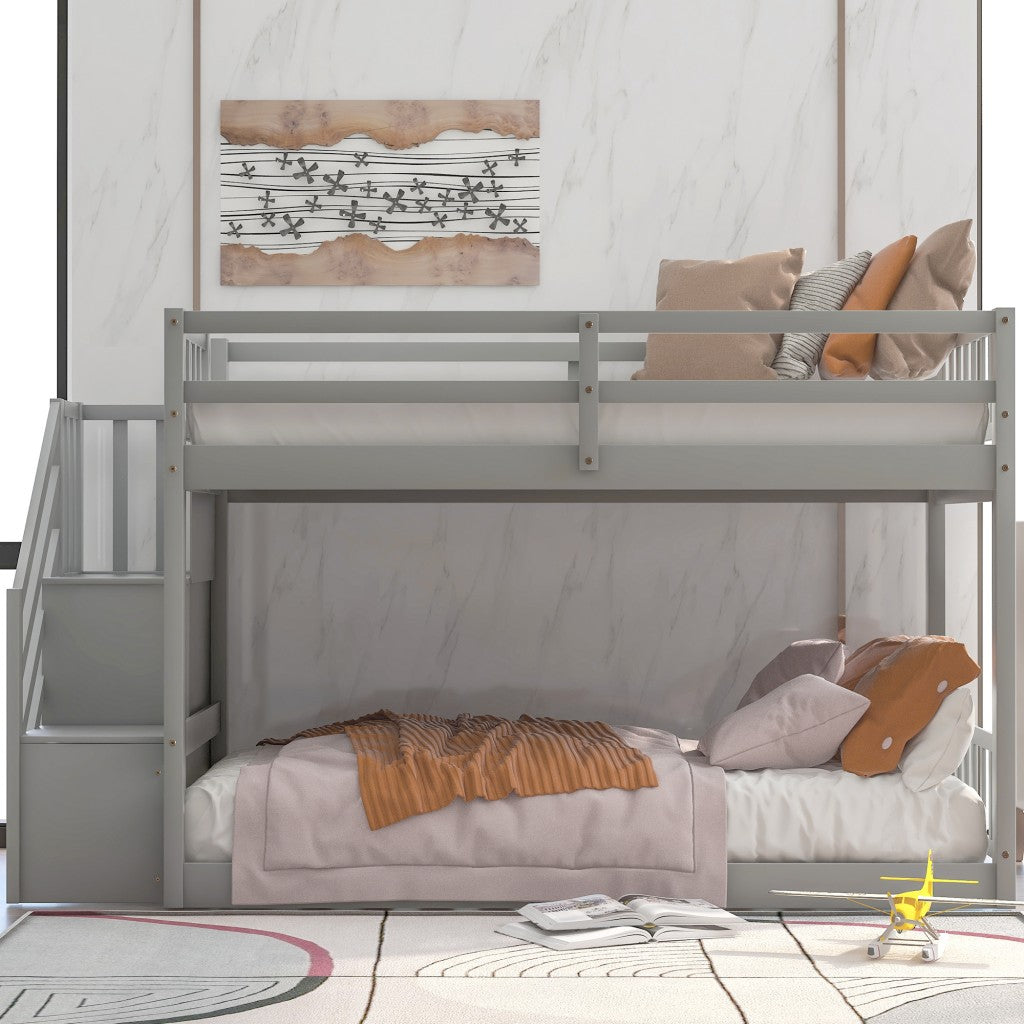 Gray Twin Over Twin Staircase Bunk Bed