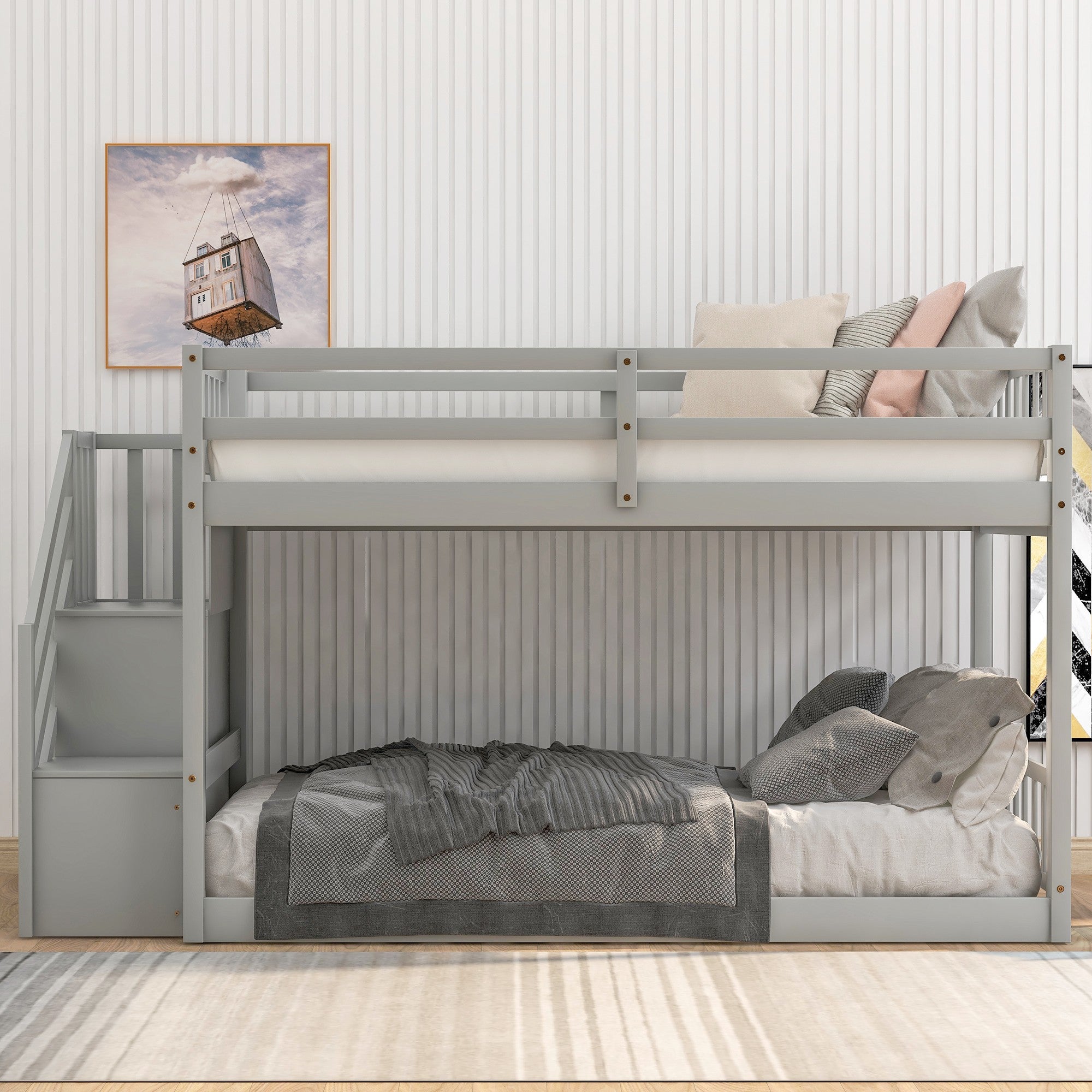 Gray Twin Over Twin Staircase Bunk Bed