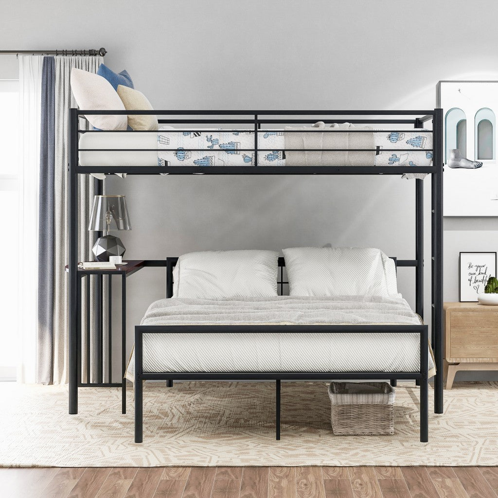 Black Twin Over Full Size Metal Bunk Bed with Desk