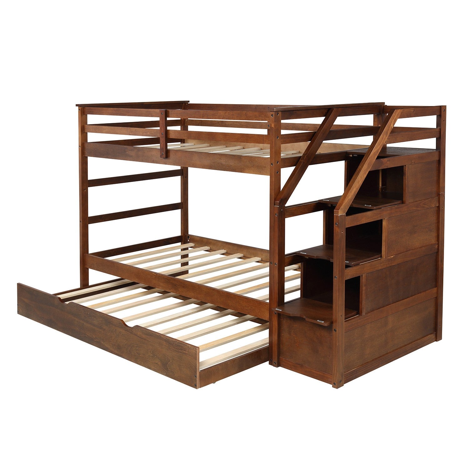 Walnut Twin Over Twin Bunk Bed with Trundle