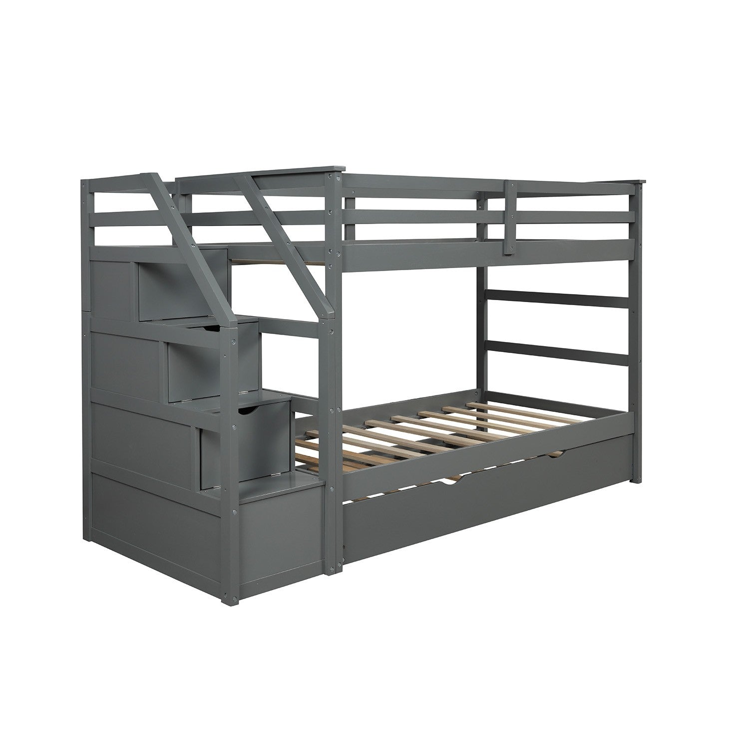 Gray Twin Over Twin Bunk Bed with Trundle