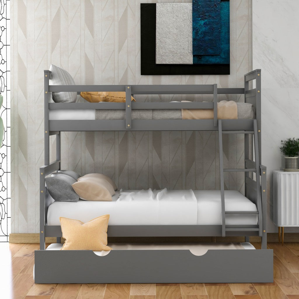 Gray Twin Over Full Size Bunk Bed with Trundle