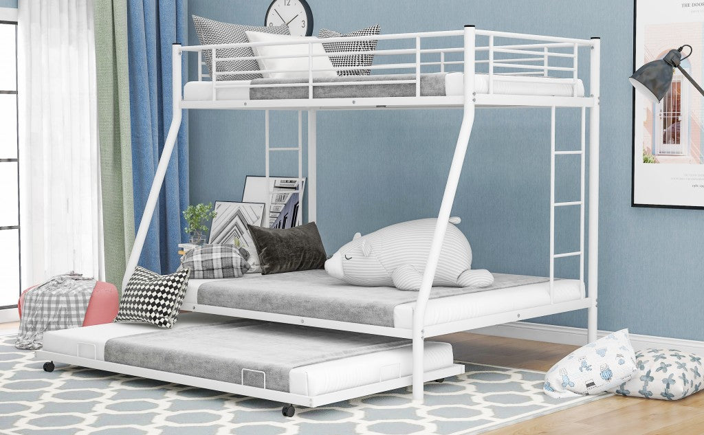 White Twin Over Full Size Bunk Bed with Trundle