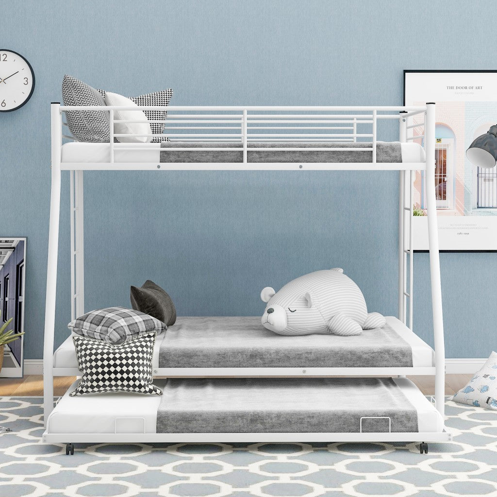 White Twin Over Full Size Bunk Bed with Trundle