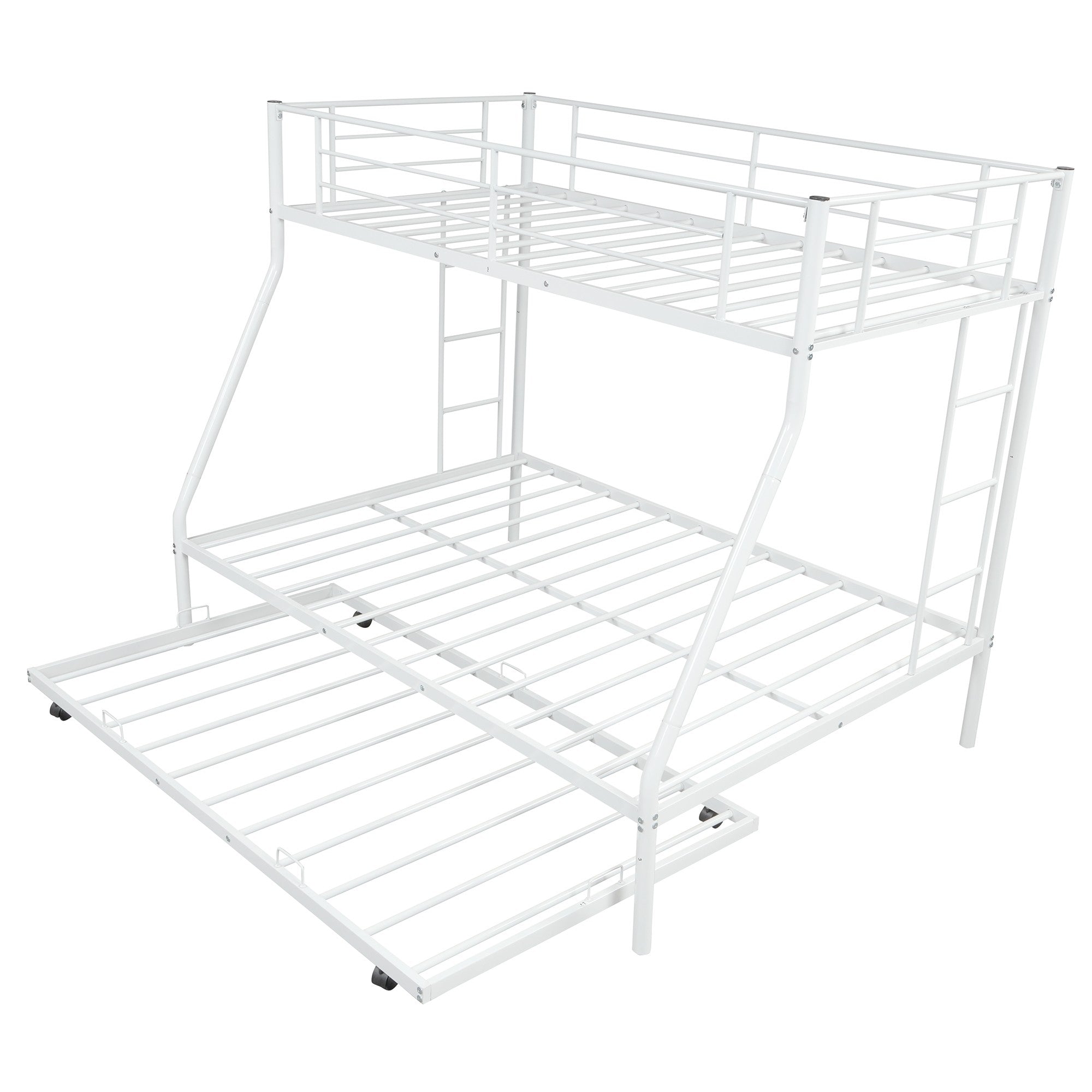 White Twin Over Full Size Bunk Bed with Trundle