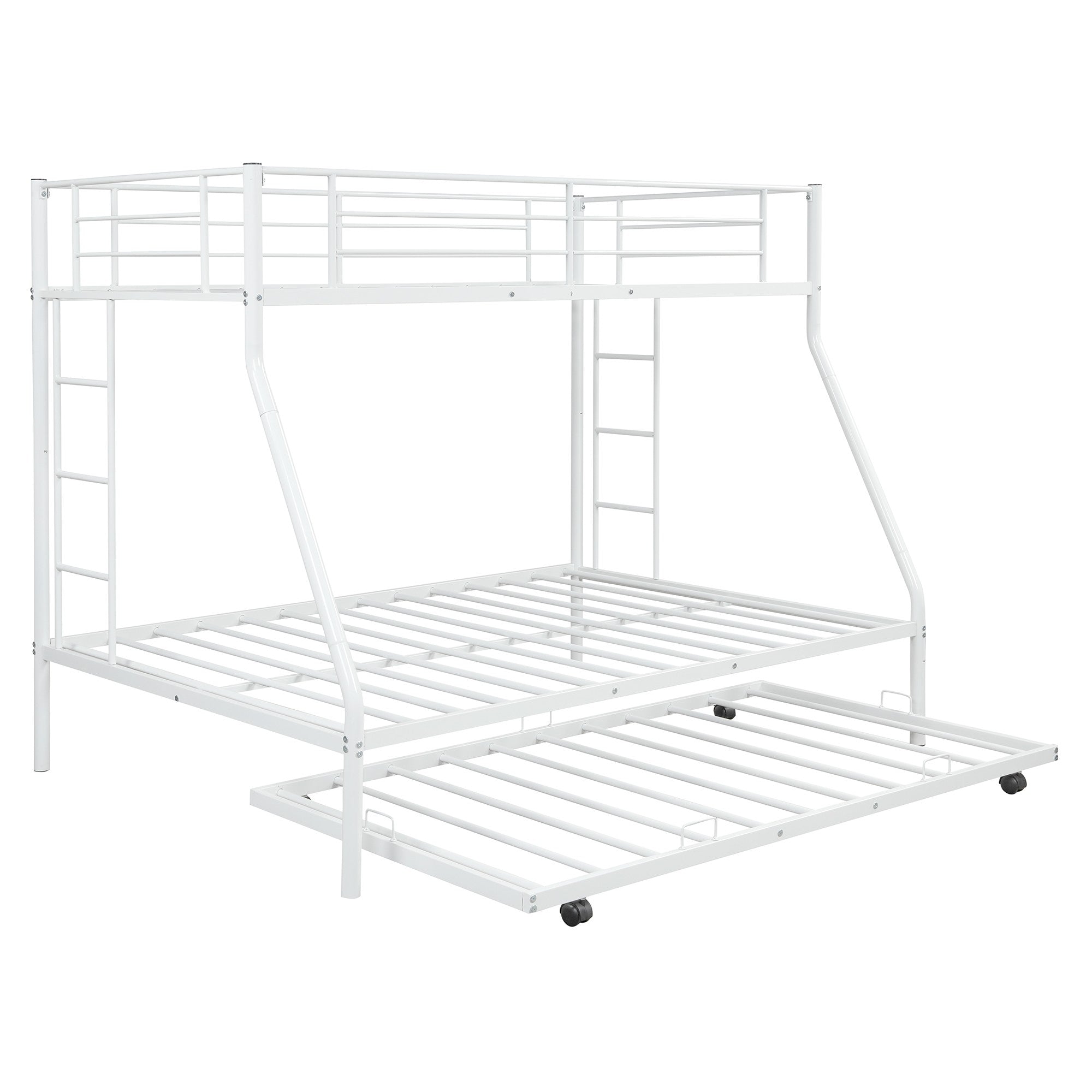 White Twin Over Full Size Bunk Bed with Trundle