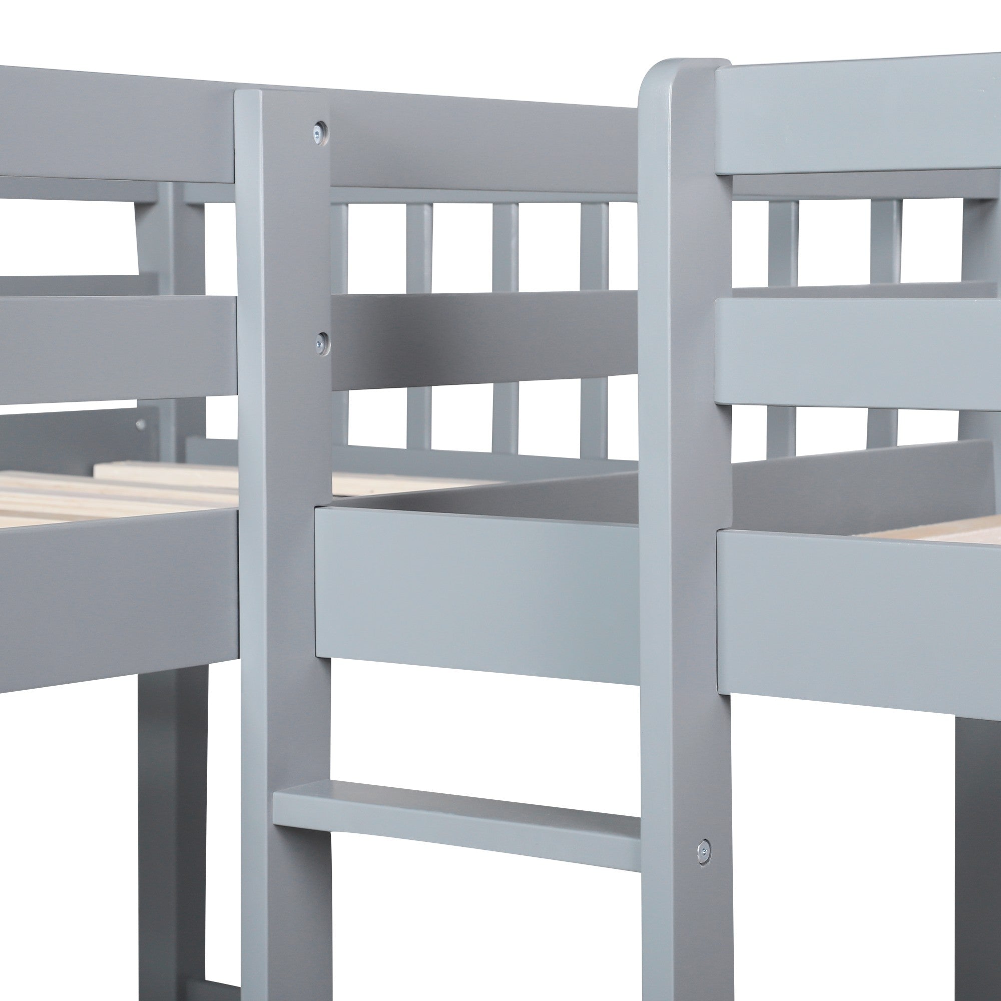 Gray Twin Size L Shaped Double Bunk Bed with Drawer