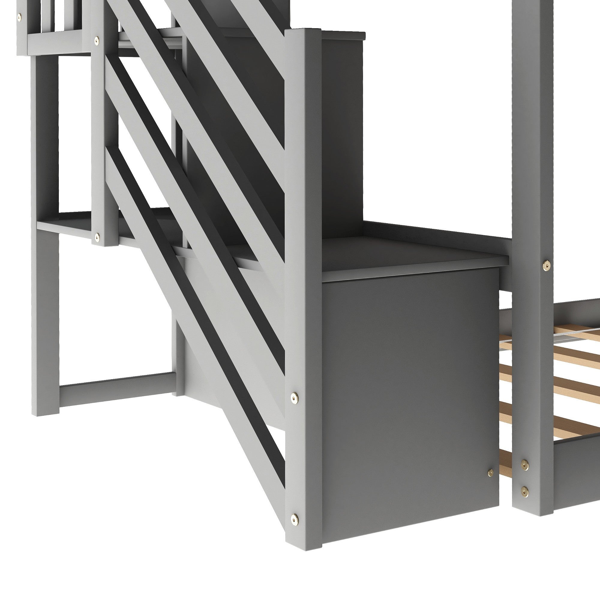 Gray Twin Over Twin Bunk Bed with Stairway and Slide