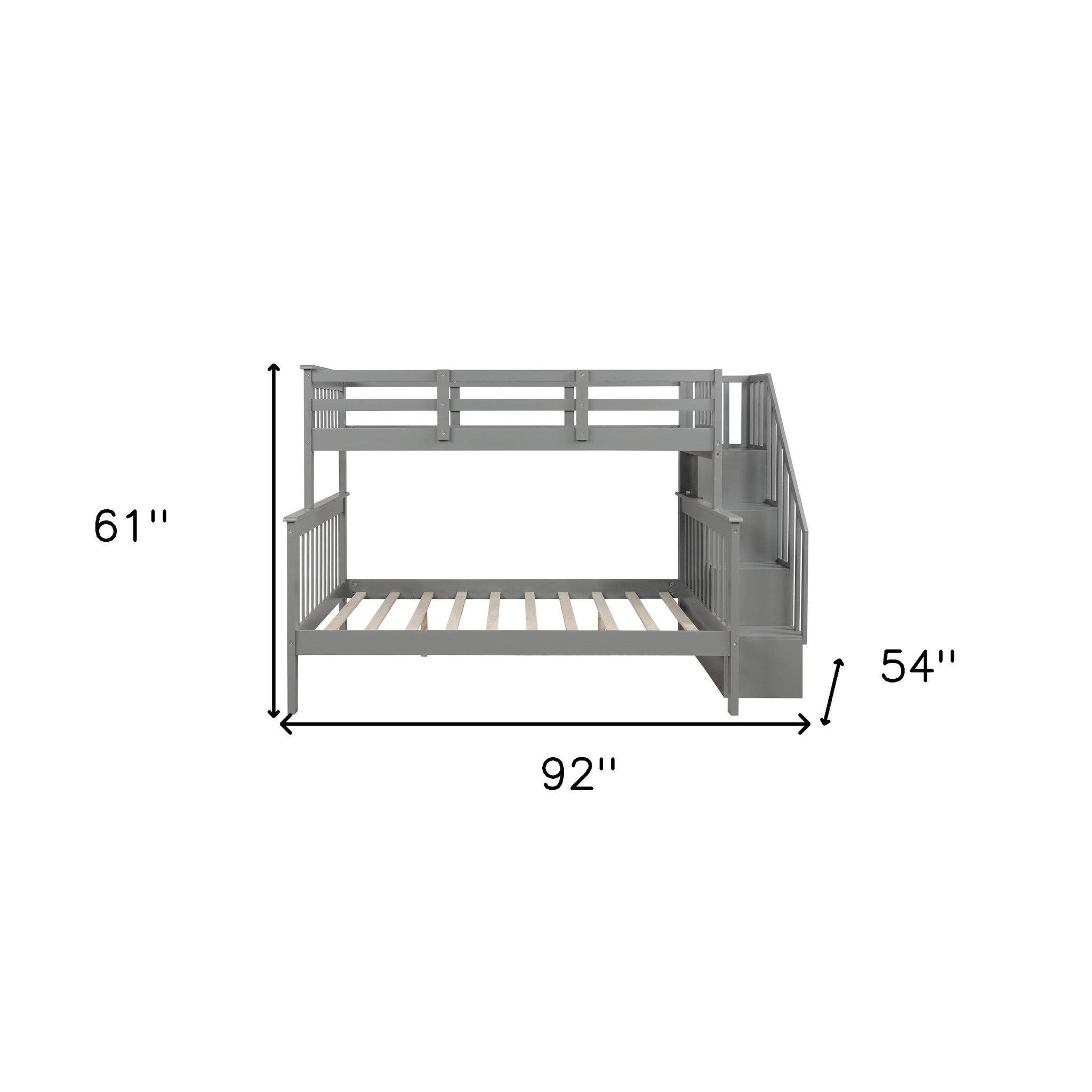 Gray Twin Over Full Contemporary Bunk Bed With Stairs And Shelves