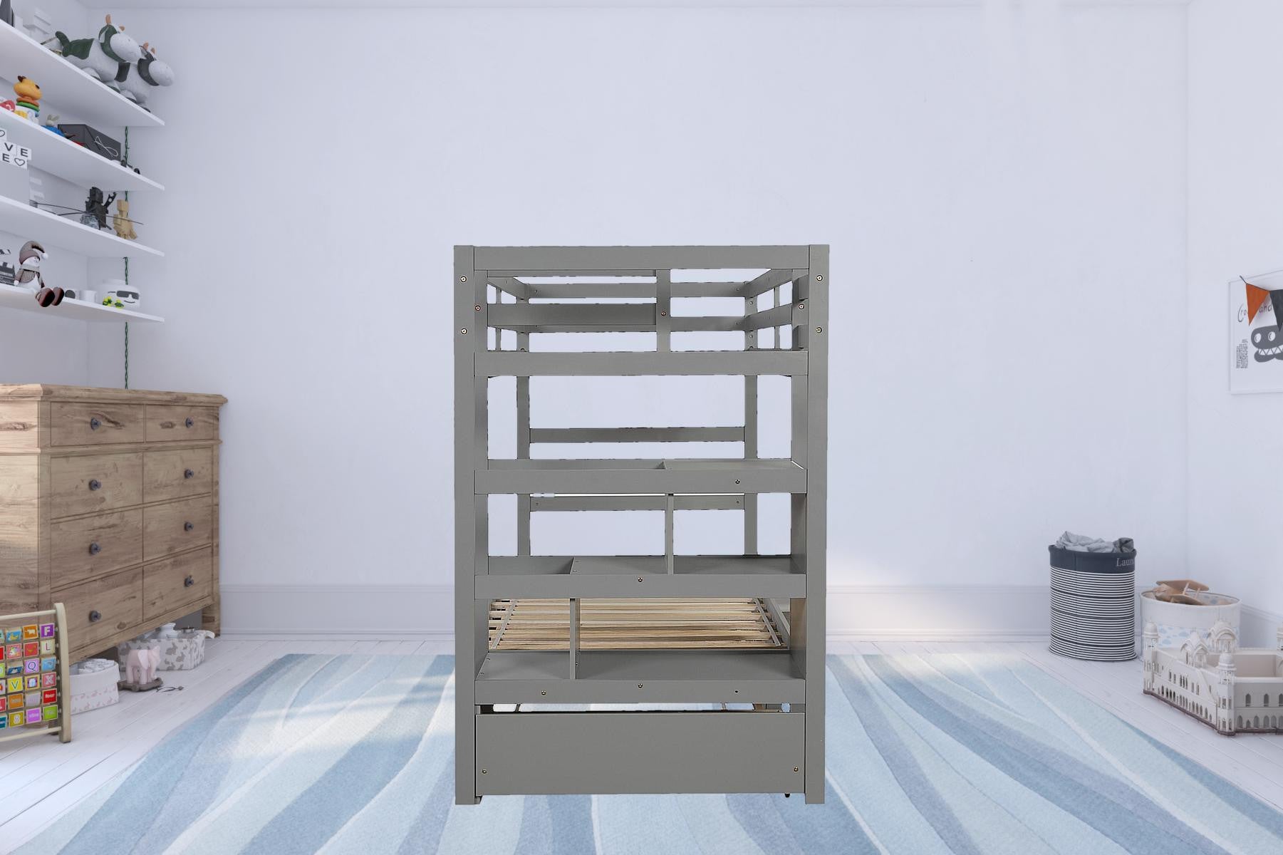 Gray Twin Over Twin Contemporary Bunk Bed With Stairs