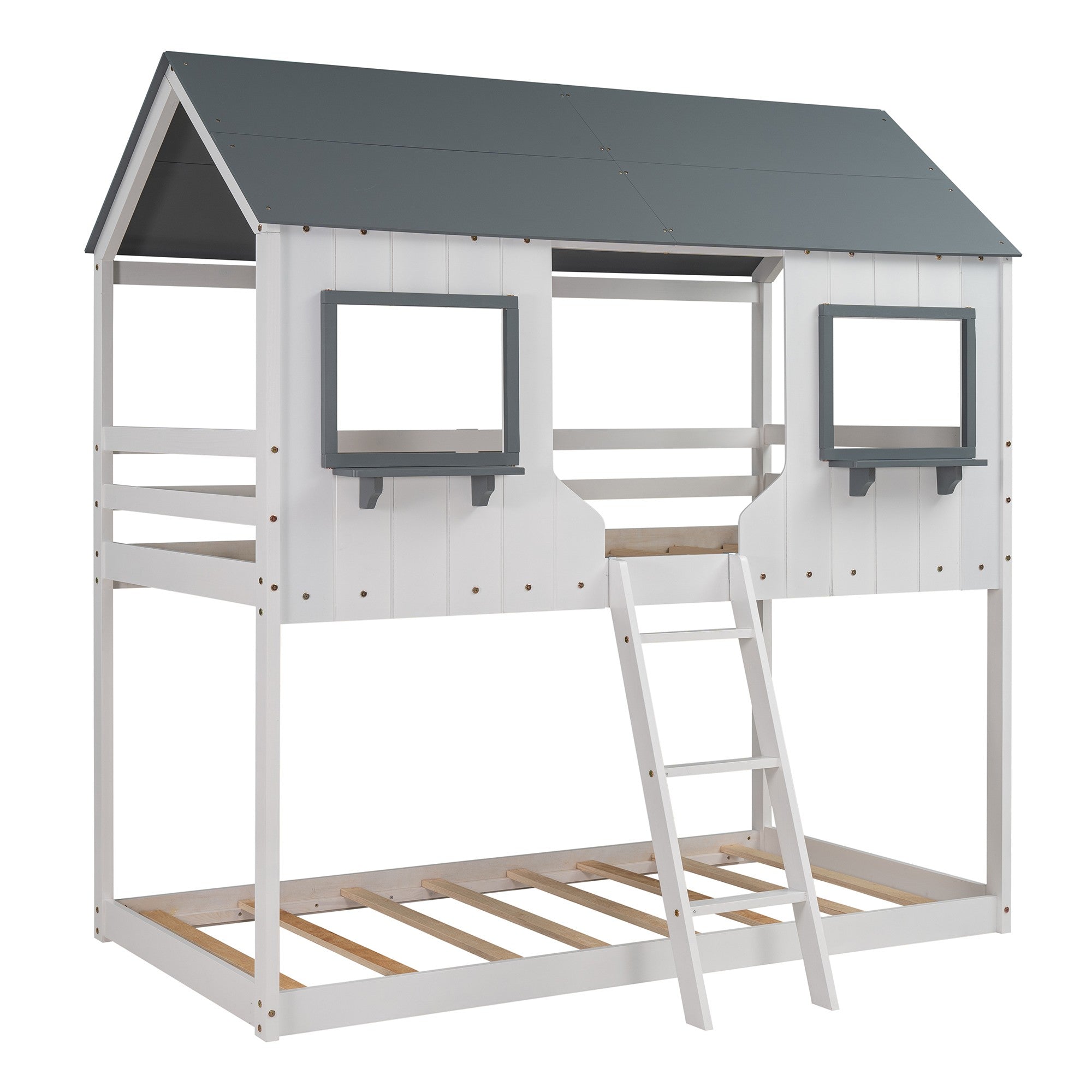 White Twin Over Twin Contemporary Bunk Bed