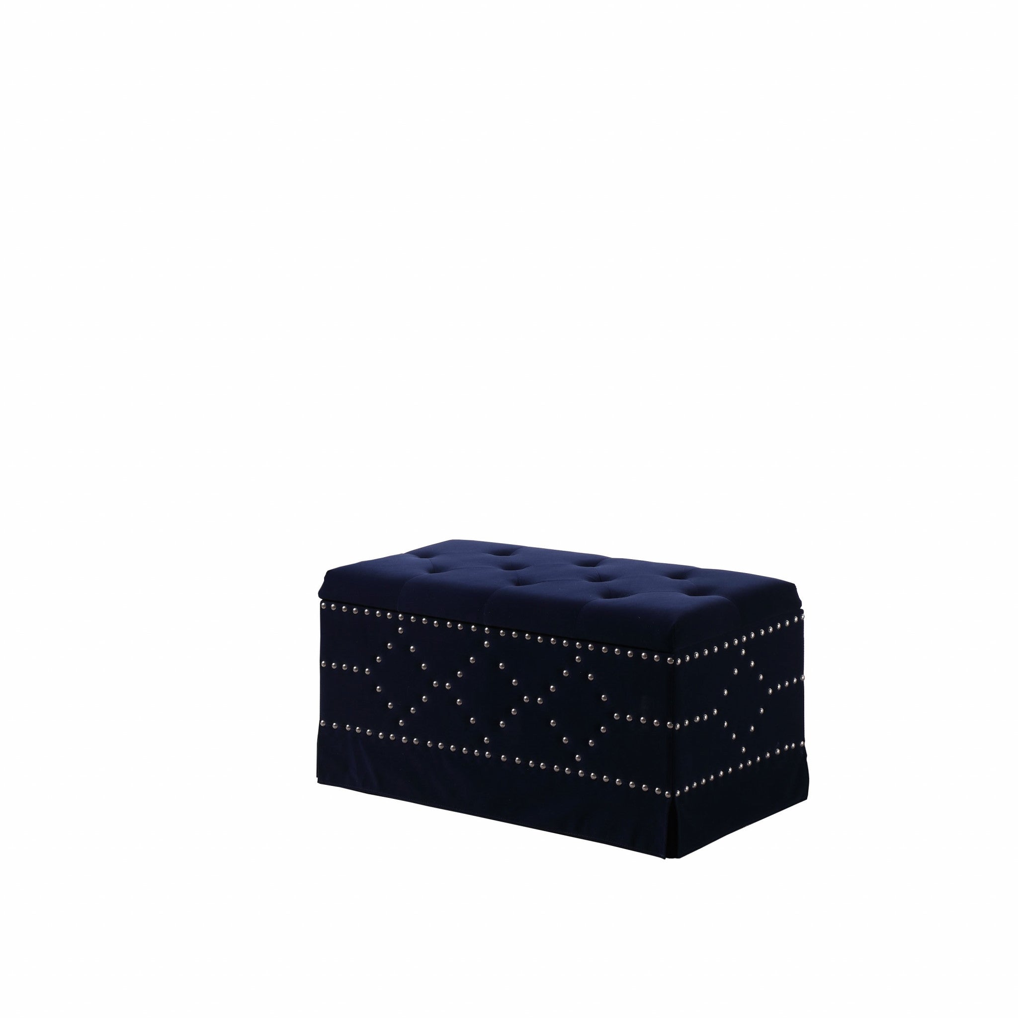 Deep Blue Velvet Nailhead Storage Bench with Ottomans