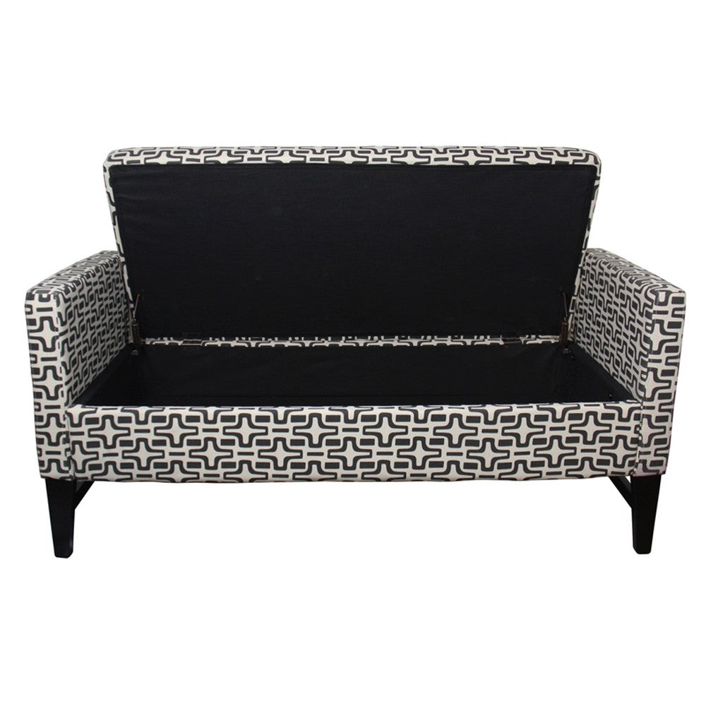 Modern Dark Brown and White Retro Star Print Storage Bench