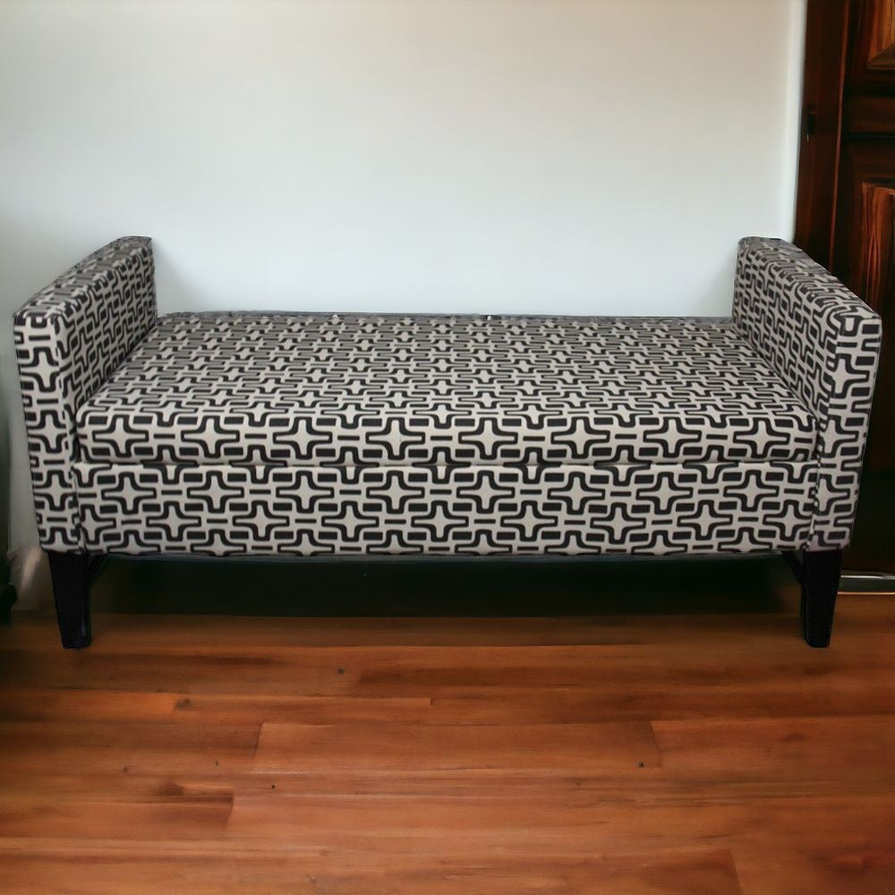 Modern Dark Brown and White Retro Star Print Storage Bench