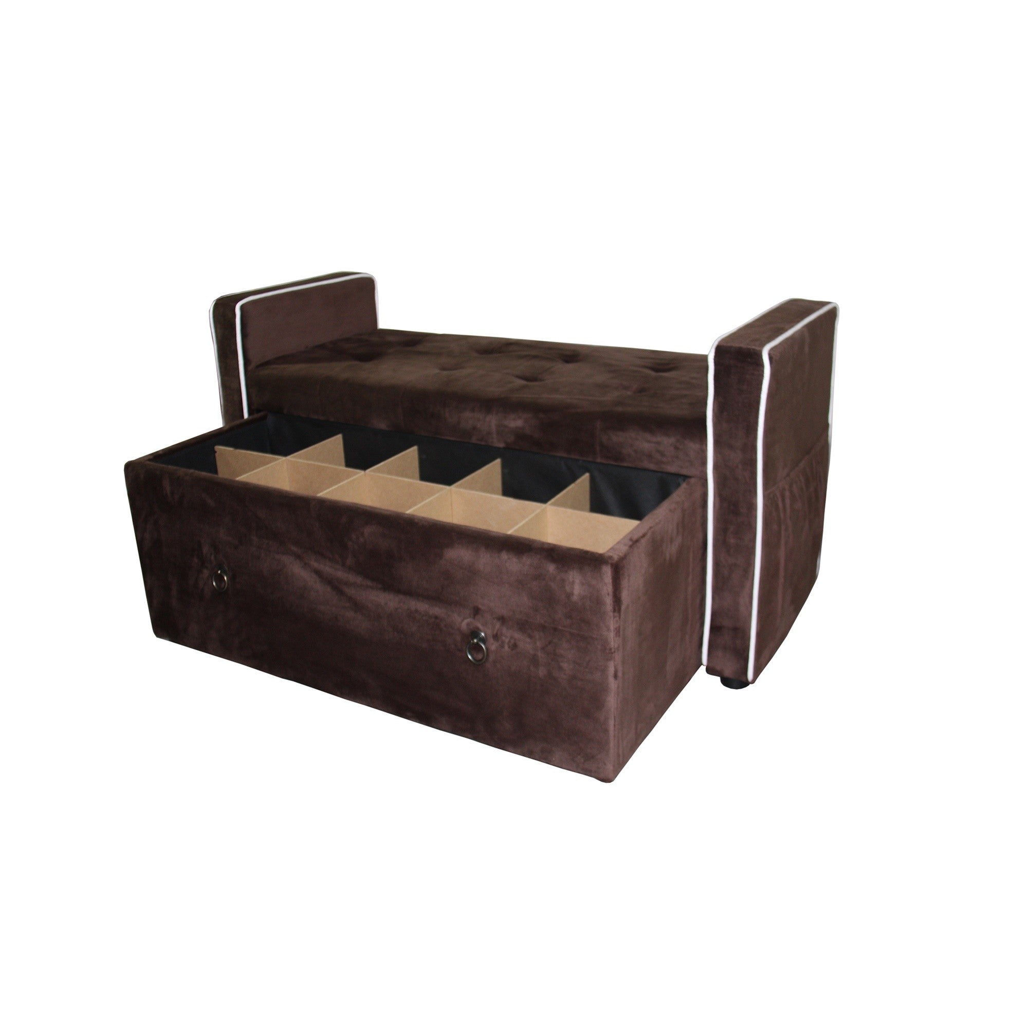 Brown Suede Shoe Storage Bench with Drawer