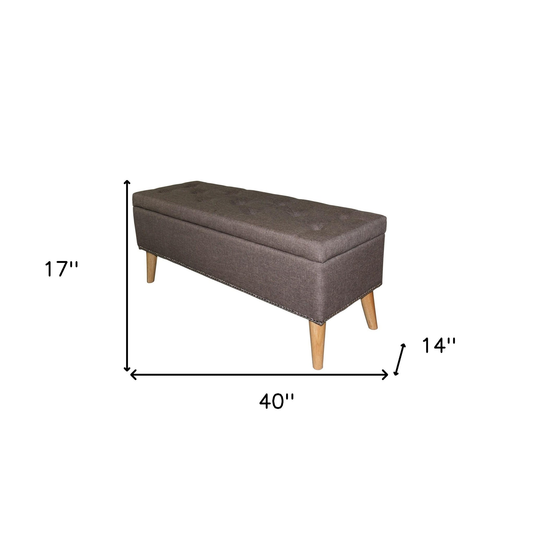 Gray Brown Linen Look Tufted Storage Bench