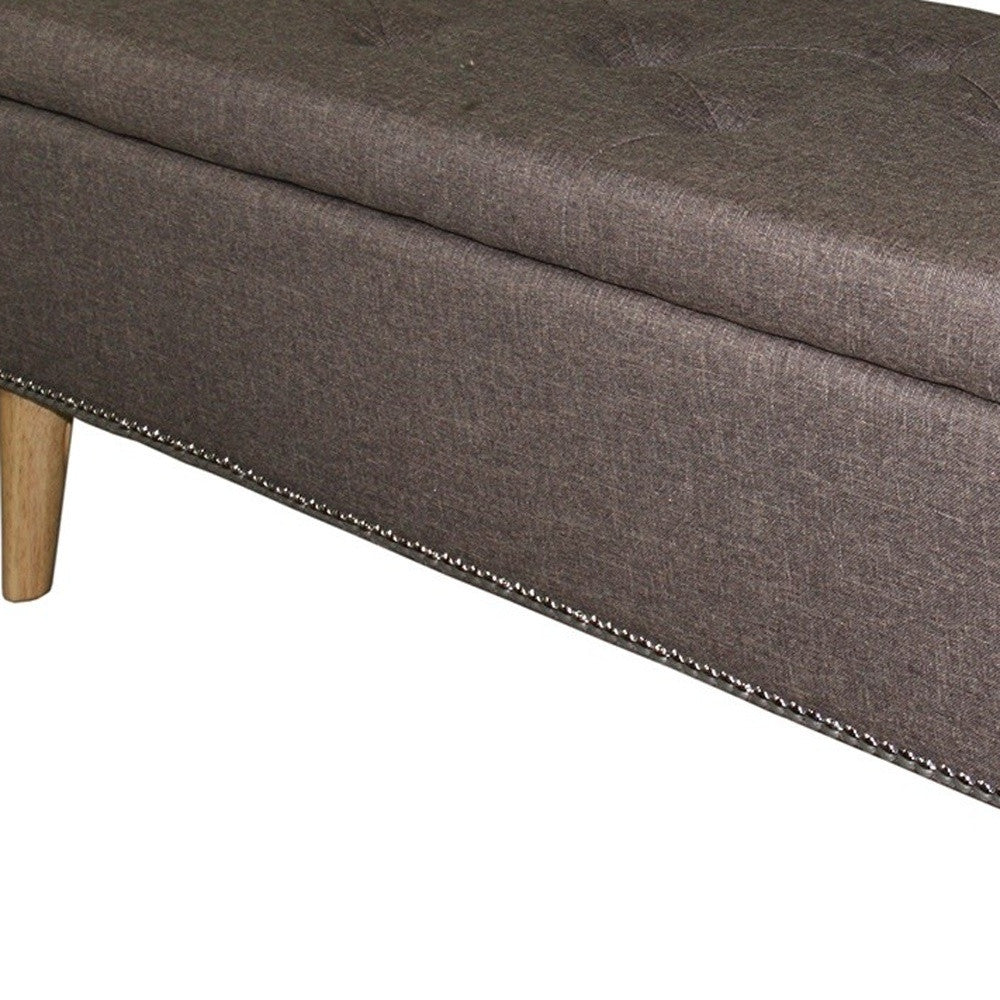 Gray Brown Linen Look Tufted Storage Bench