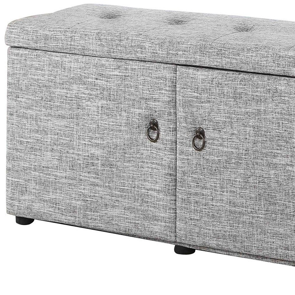 Light Gray Linen Look Double Door Shoe Storage Bench