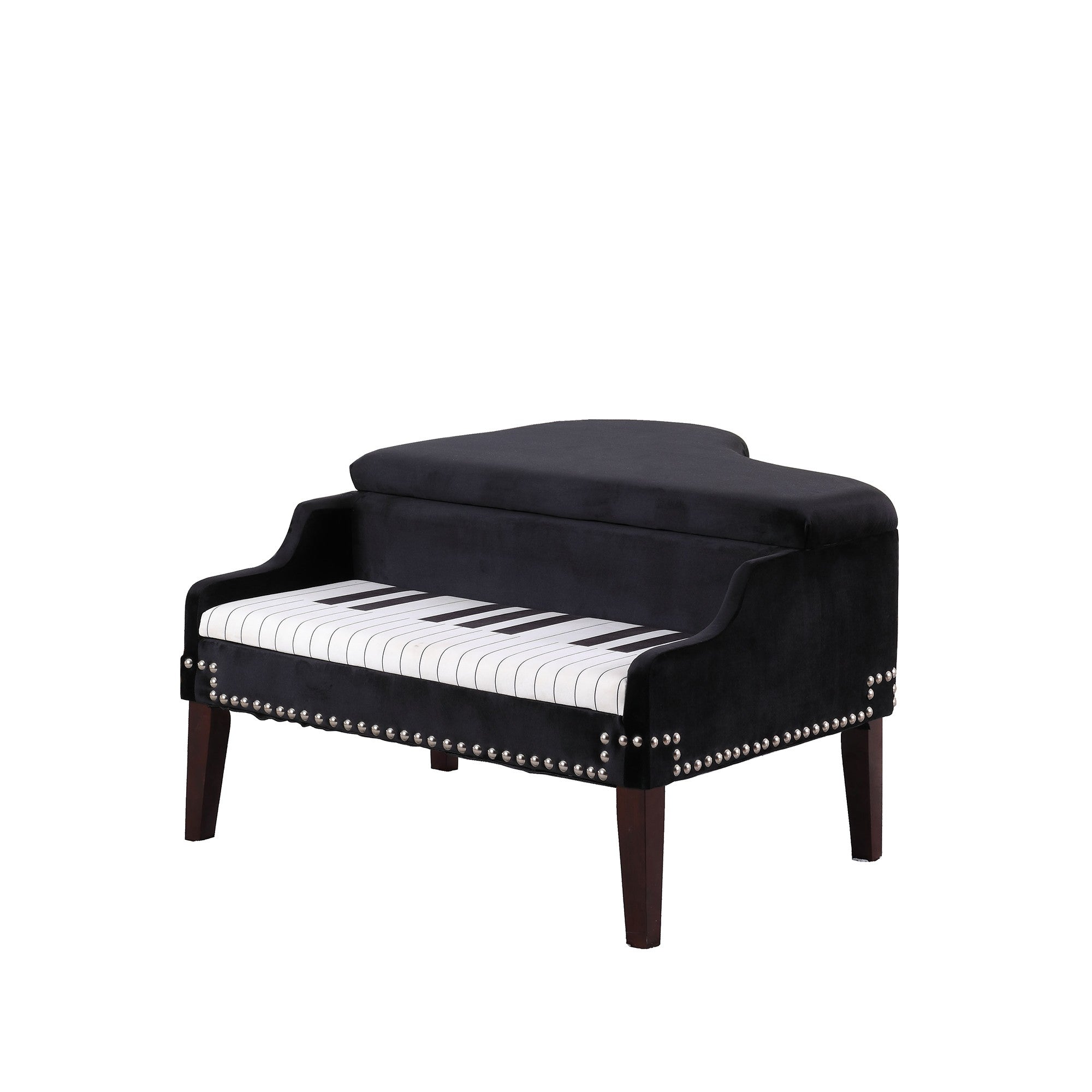 Black Velour Baby Grand Piano Storage Bench