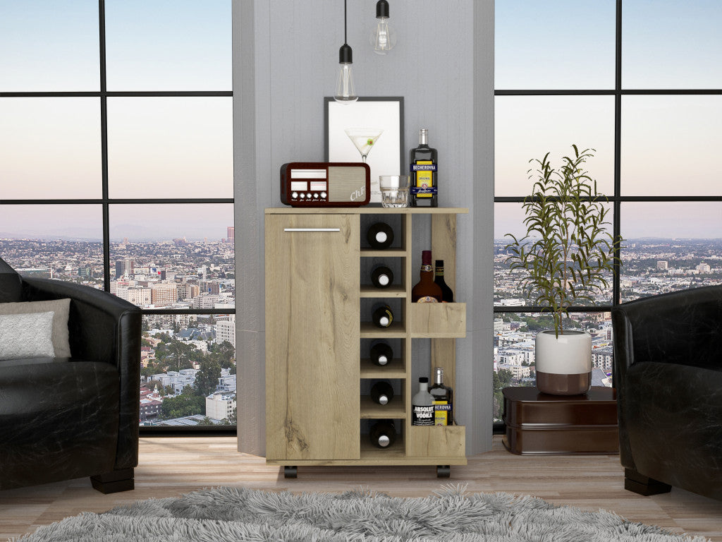 Brown Rolling Bar Cart With Wine Storage