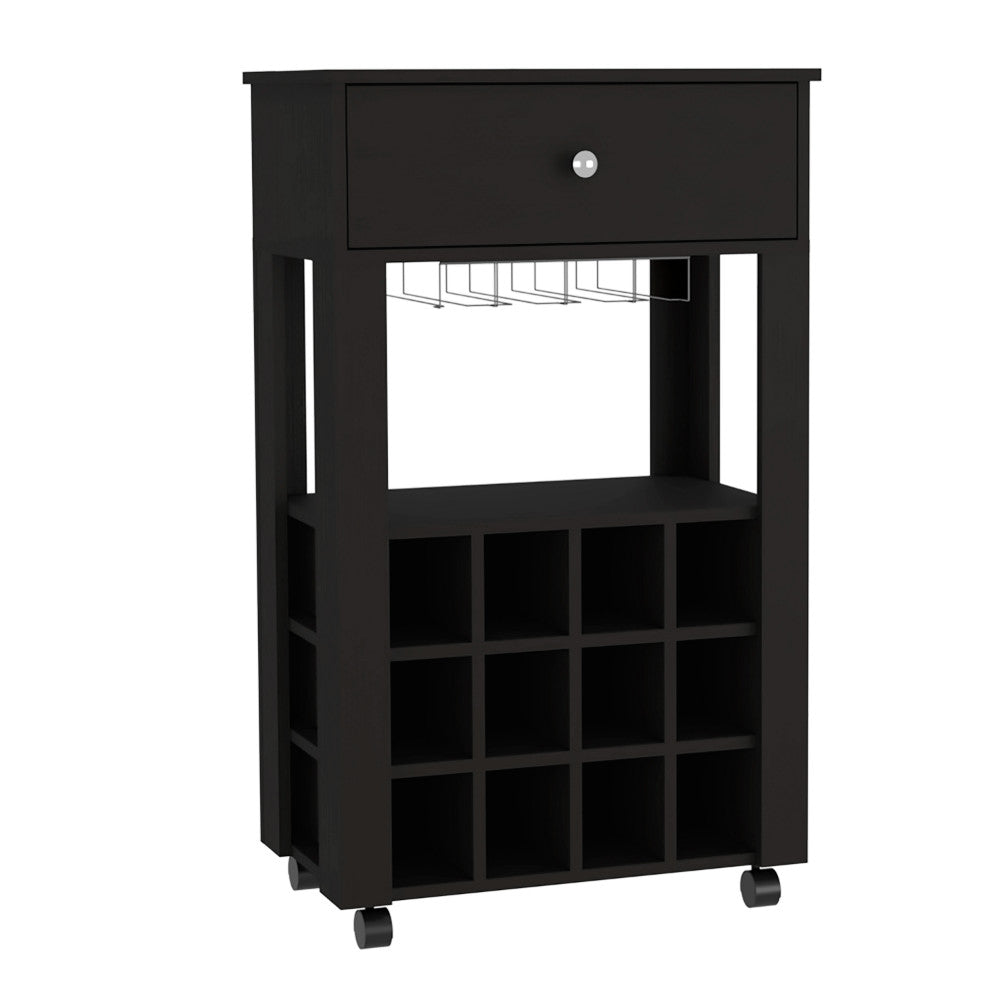 Black Rolling Bar Cart With Wine Storage