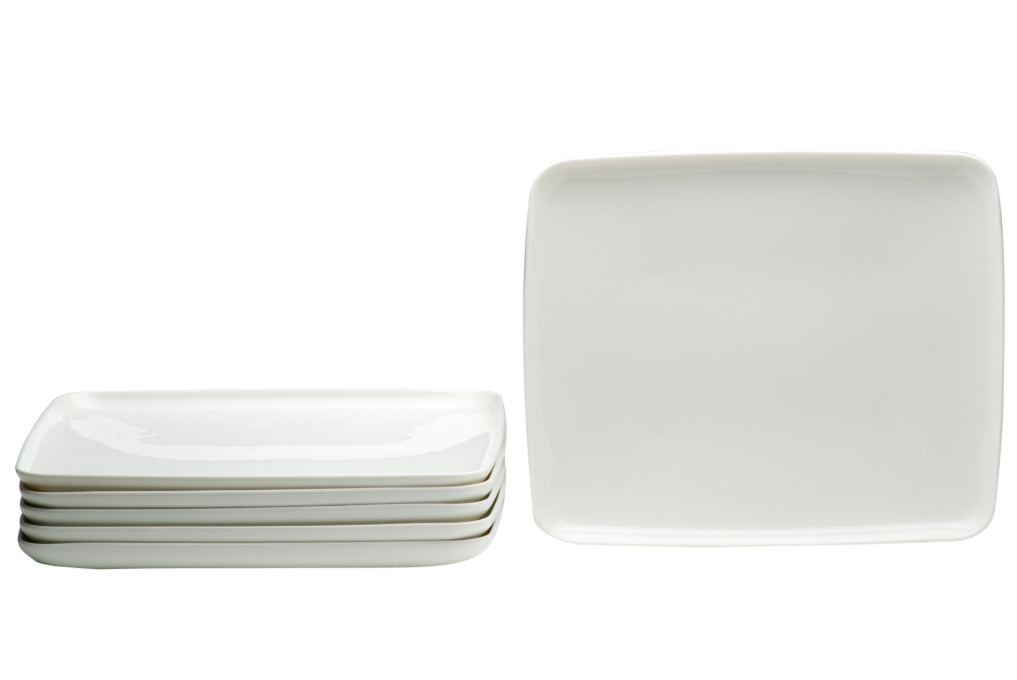 White Six Piece Rectangle Porcelain Service For Six Dinner Plate Set