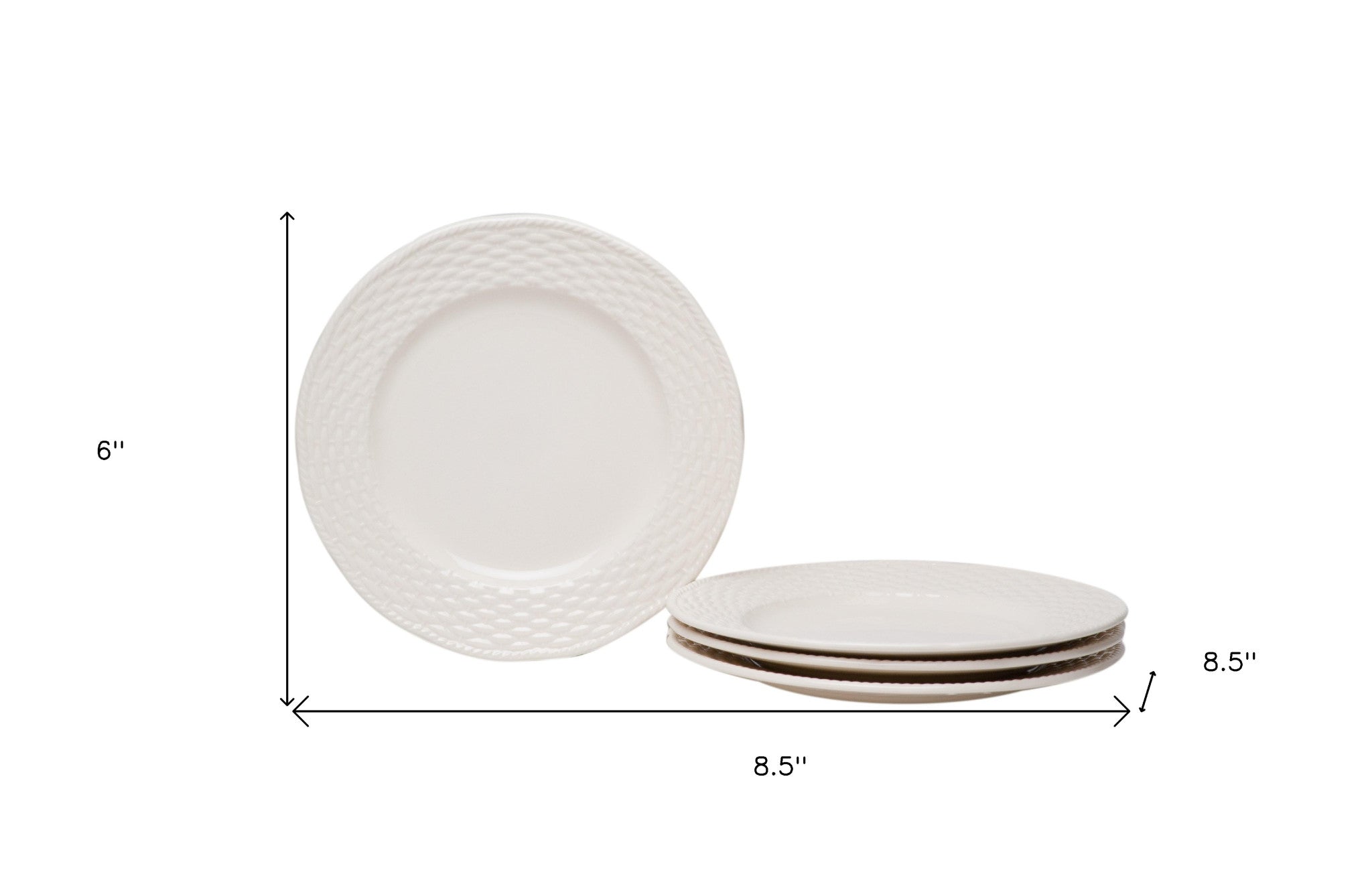 White Four Piece Round Weave Stoneware Service For Four Salad Plate Set