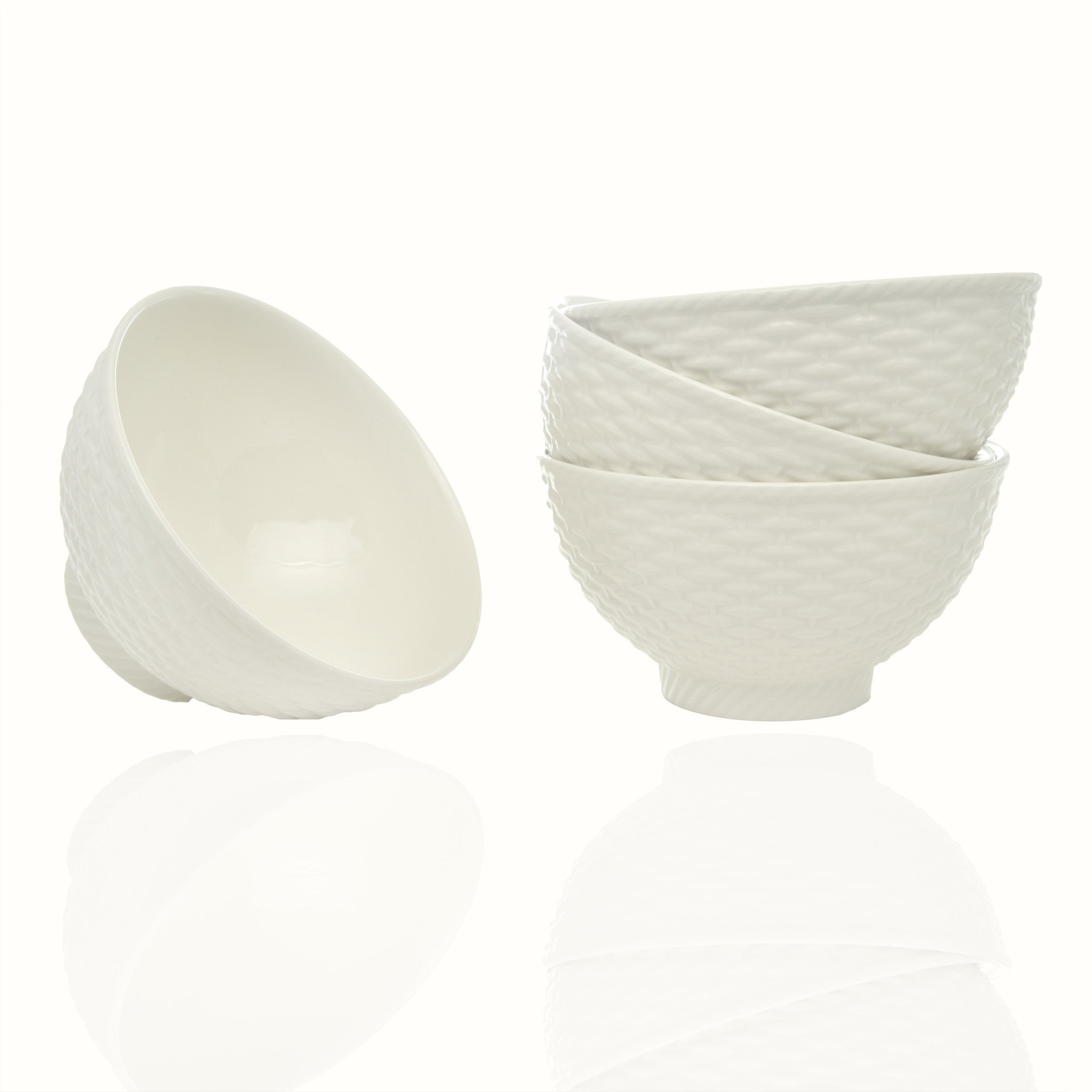 White Four Piece Weave Stoneware Service For Four Bowl Set