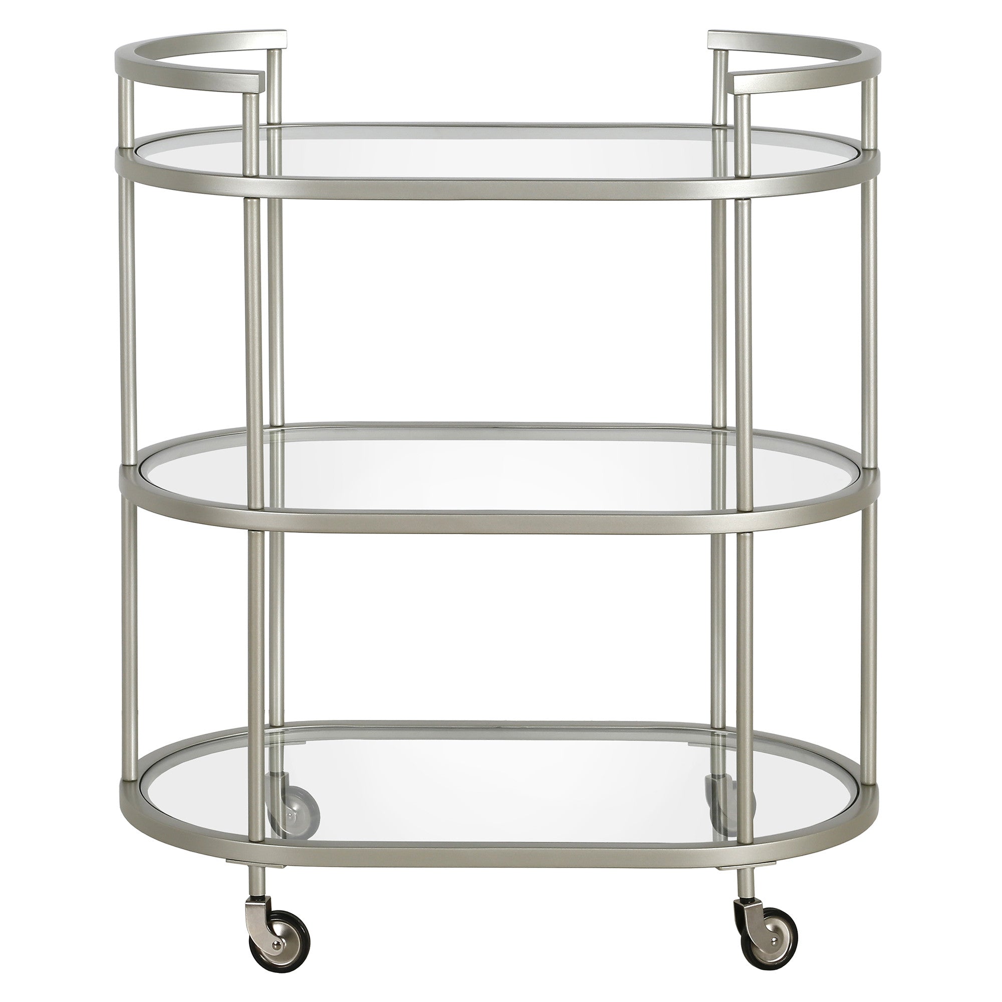 Nickel Steel And Glass Oval Rolling Bar Cart