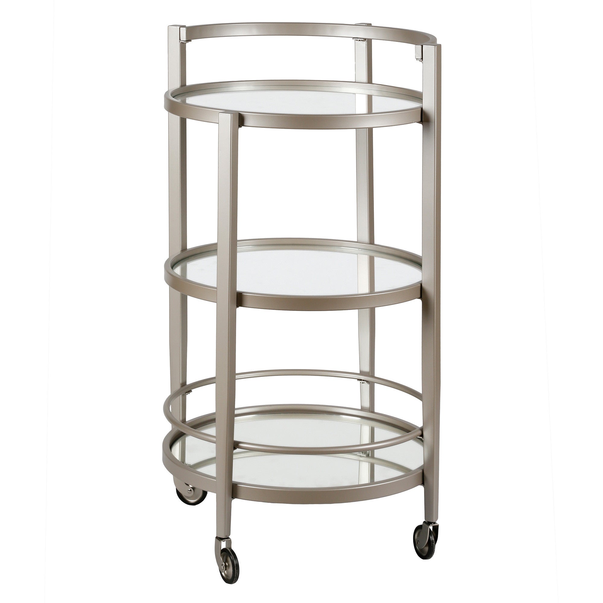 Nickel Steel And Glass Round Rolling Bar Cart